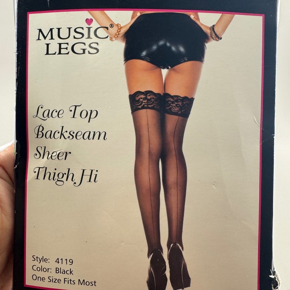 Music Legs Womens Lace Top Backseam Sheer Thigh High Stockings Black 4119 OSFM